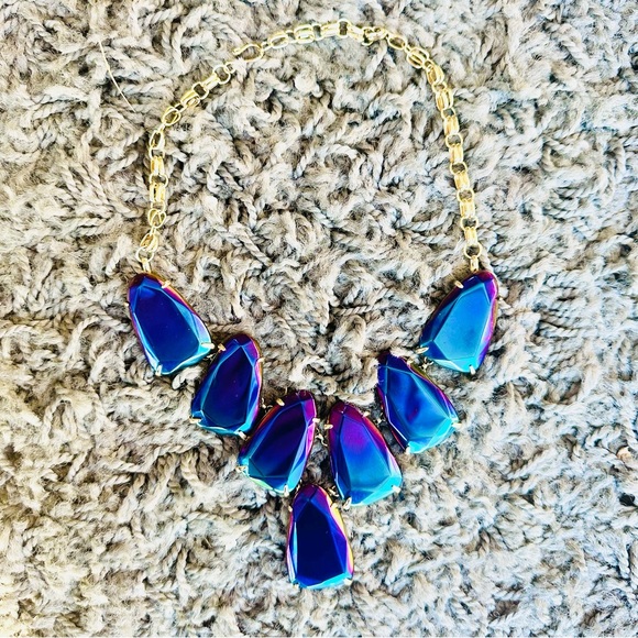 Kendra Scott Harlow Gunmetal Black Iridescent Stones Statement Bib Necklace KS - Picture 4 of 13